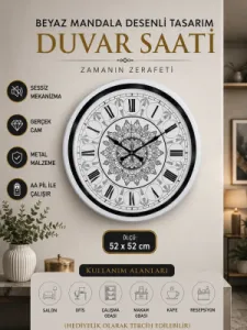 Desenli Beyaz Metal Duvar Saati 52 cm · Model 5269W