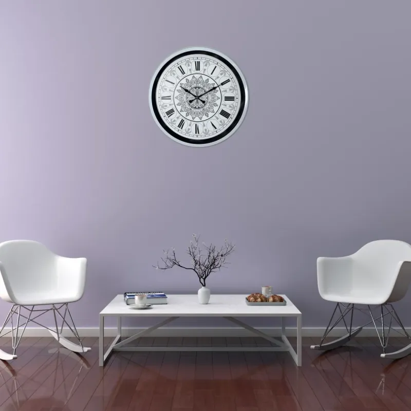 Desenli Beyaz Metal Duvar Saati 52 cm · Model 5269W