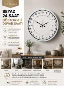 Göstergeli Beyaz Metal Duvar Saati 52 cm · Model 5297W