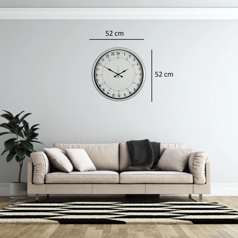 Göstergeli Beyaz Metal Duvar Saati 52 cm · Model 5297W