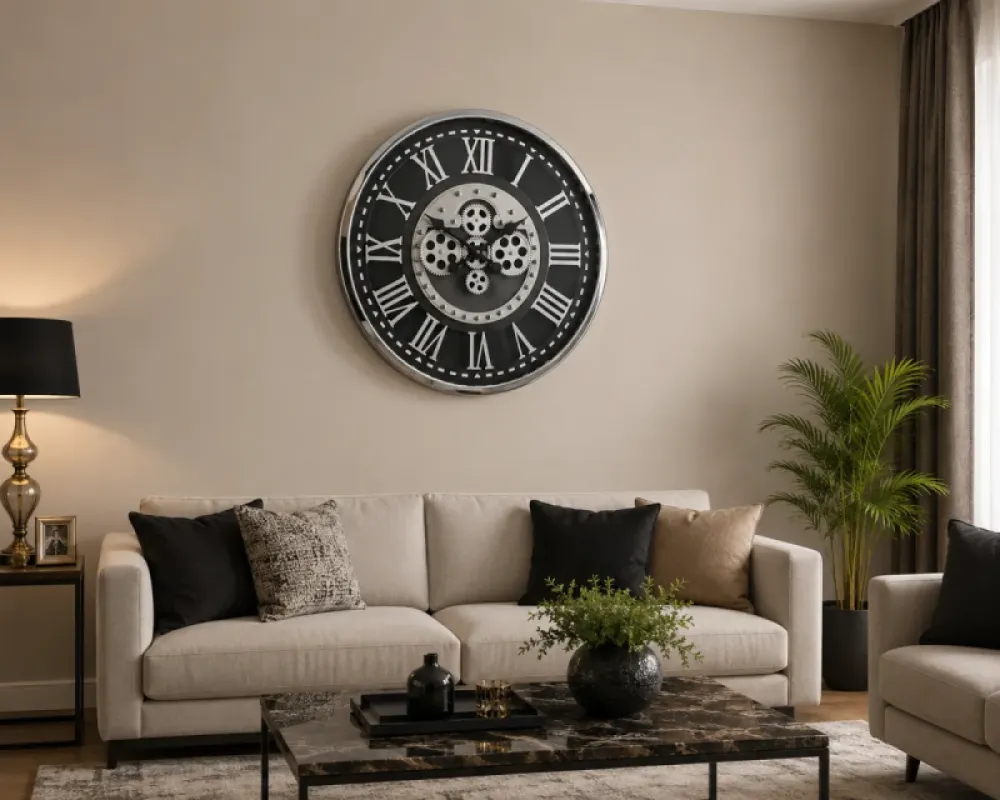 Krom Metal Çarklı Duvar Saati 70 x 70 · Model C-7001K