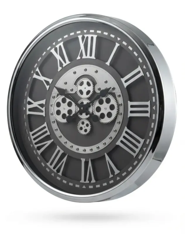 Krom Metal Çarklı Duvar Saati 70 x 70 · Model C-7001K