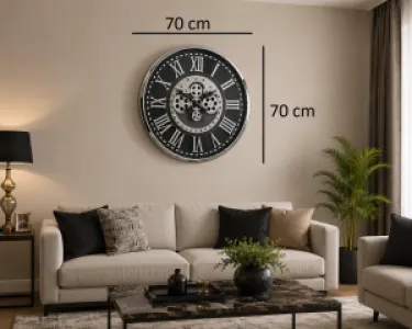 Krom Metal Çarklı Duvar Saati 70 x 70 · Model C-7001K