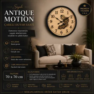 Siyah Metal Çarklı Duvar Saati 70 x 70 · Model C-7002B