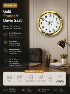 Gold Metal Duvar Saati 36 cm · Model 3601G