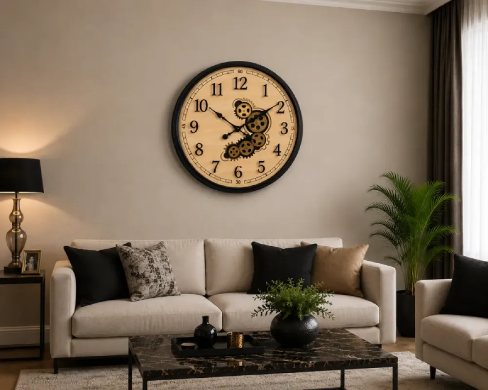 Siyah Metal Çarklı Duvar Saati 70 x 70 · Model C-7002B