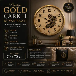 Gold Metal Çarklı Duvar Saati 70 x 70 · Model C-7002G