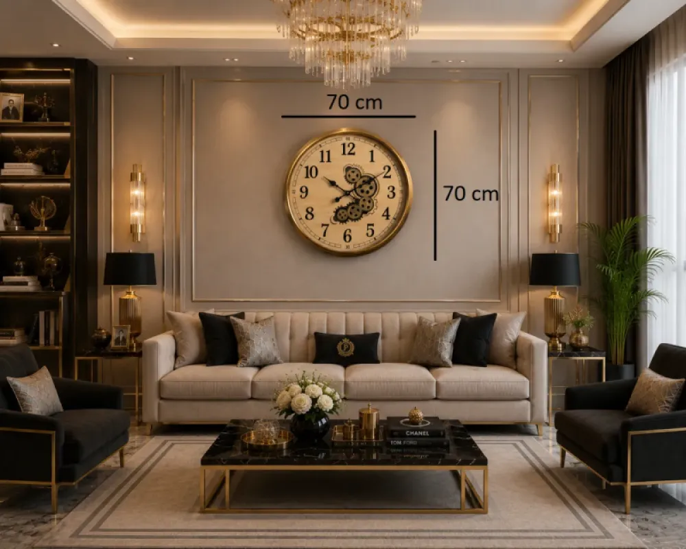 Gold Metal Çarklı Duvar Saati 70 x 70 · Model C-7002G