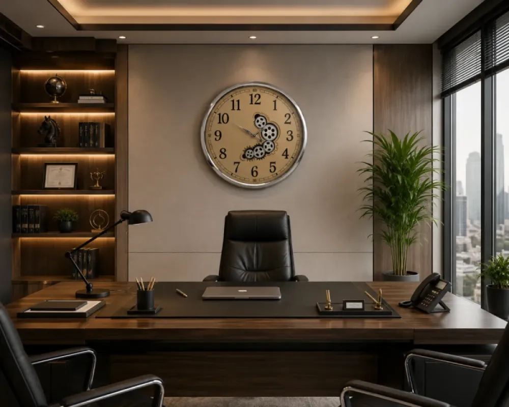 Krom Metal Çarklı Duvar Saati 70 x 70 · Model C-7002K