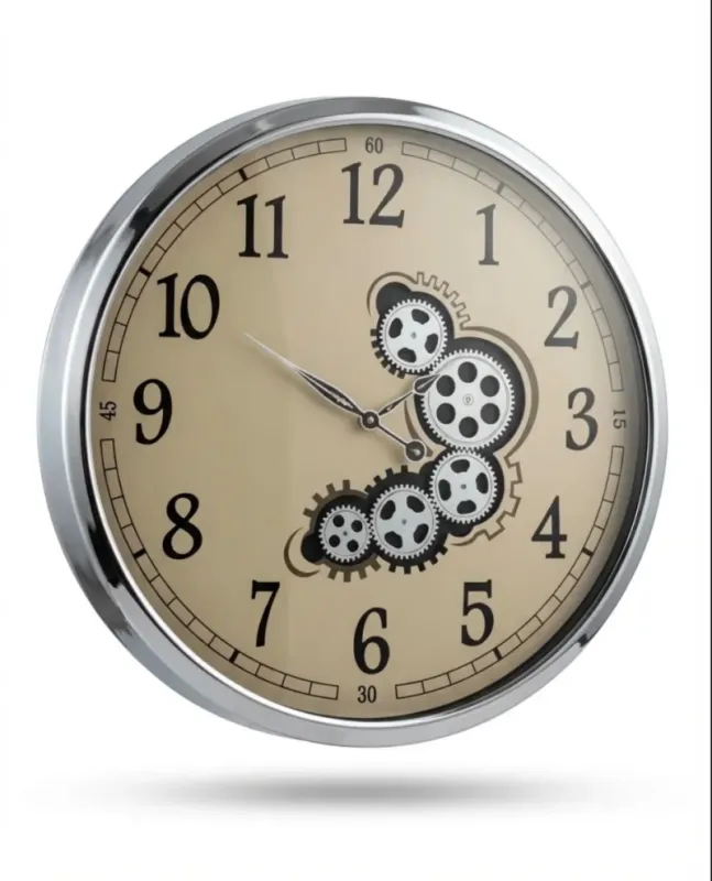 Krom Metal Çarklı Duvar Saati 70 x 70 · Model C-7002K