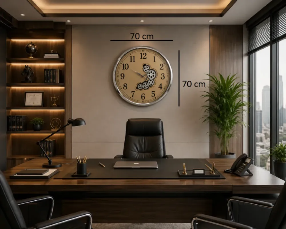 Krom Metal Çarklı Duvar Saati 70 x 70 · Model C-7002K