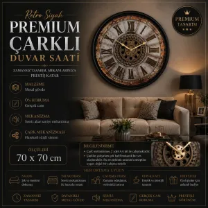 Retro Görünümlü Siyah Metal Çarklı Duvar Saati 70 x 70 · Model C-7003B