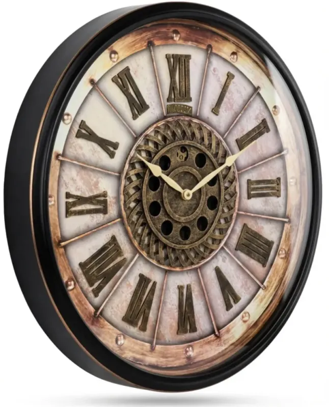 Retro Görünümlü Siyah Metal Çarklı Duvar Saati 70 x 70 · Model C-7003B