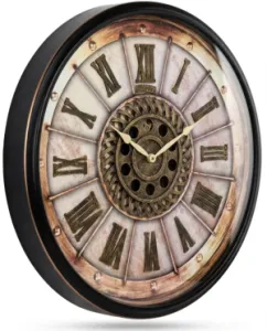 Retro Görünümlü Siyah Metal Çarklı Duvar Saati 70 x 70 · Model C-7003B
