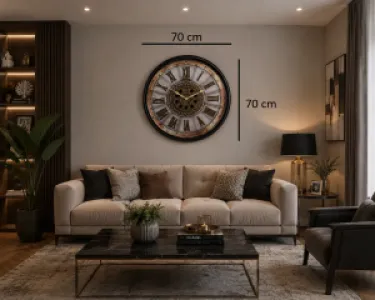 Retro Görünümlü Siyah Metal Çarklı Duvar Saati 70 x 70 · Model C-7003B