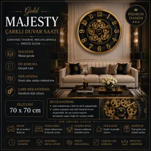 Gold Metal Çarklı Duvar Saati 70 x 70 · Model C-7004G