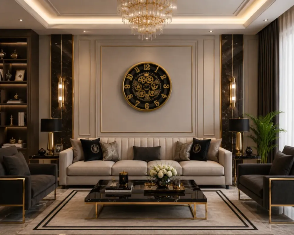 Gold Metal Çarklı Duvar Saati 70 x 70 · Model C-7004G