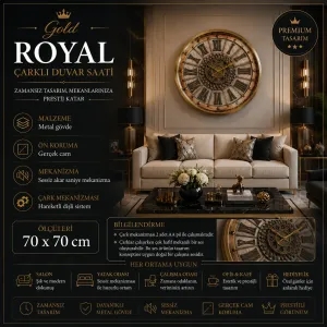 Gold Metal Çarklı Duvar Saati 70 x 70 · Model C-7005G