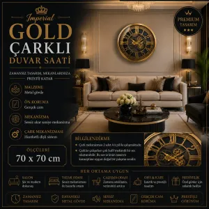 Gold Metal Çarklı Duvar Saati 70 x 70 · Model C-7006G