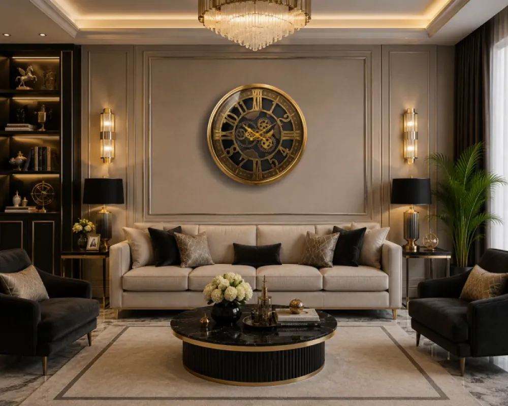 Gold Metal Çarklı Duvar Saati 70 x 70 · Model C-7006G