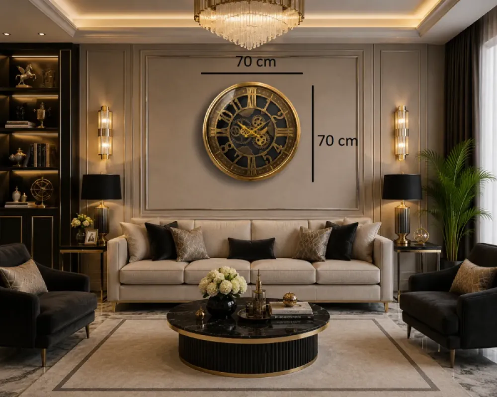 Gold Metal Çarklı Duvar Saati 70 x 70 · Model C-7006G