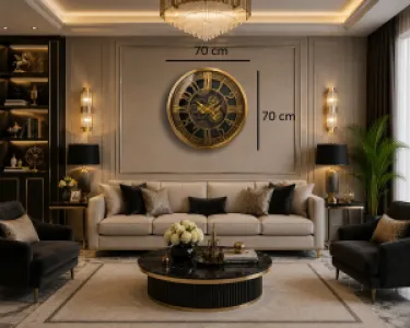 Gold Metal Çarklı Duvar Saati 70 x 70 · Model C-7006G