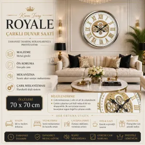 Krom Metal Çarklı Duvar Saati 70 x 70 · Model C-7008K