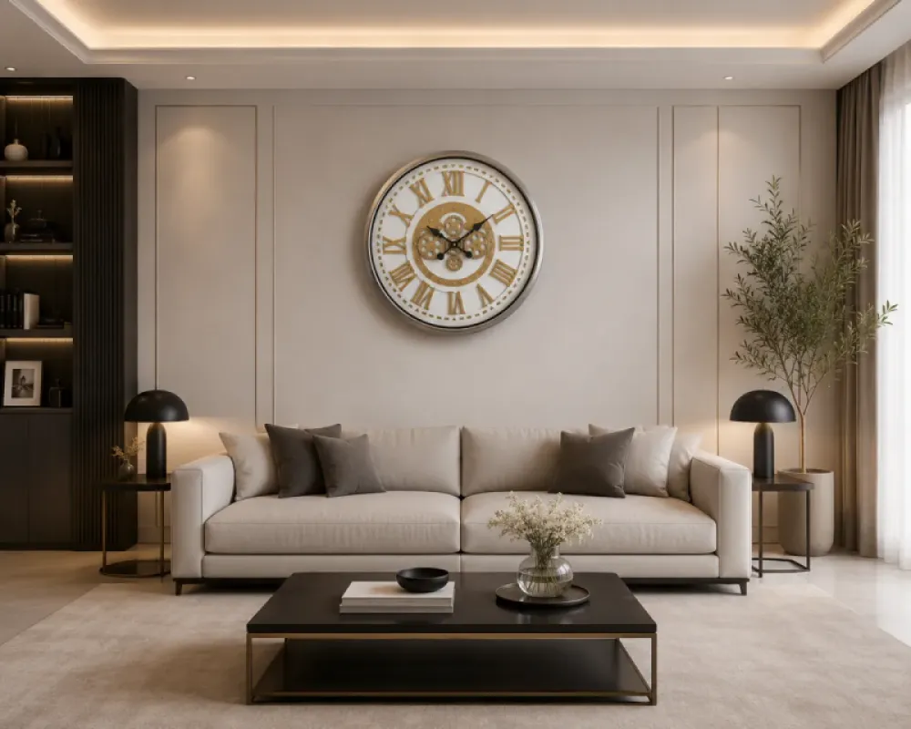 Krom Metal Çarklı Duvar Saati 70 x 70 · Model C-7008K