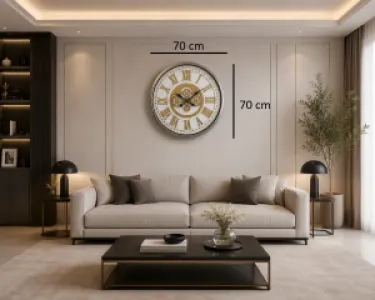 Krom Metal Çarklı Duvar Saati 70 x 70 · Model C-7008K