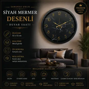 Desenli Siyah Metal Duvar Saati 52 cm · Model 5211B