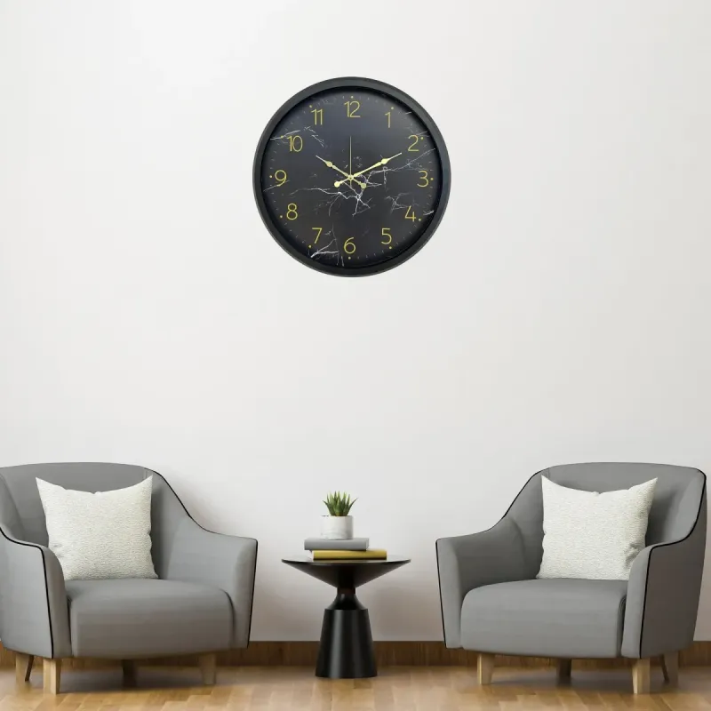 Desenli Siyah Metal Duvar Saati 52 cm · Model 5211B