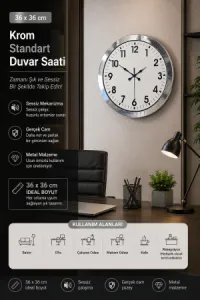 Krom Metal Duvar Saati 36 cm · Model 3601K