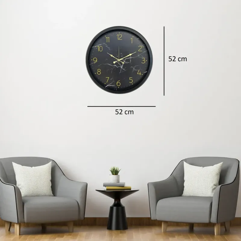 Desenli Siyah Metal Duvar Saati 52 cm · Model 5211B