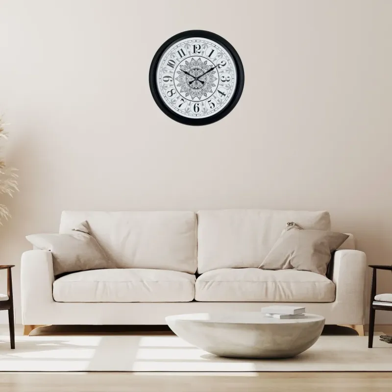 Desenli Siyah Metal Duvar Saati 52 cm · Model 5227B