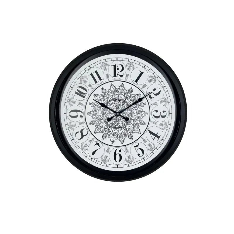 Desenli Siyah Metal Duvar Saati 52 cm · Model 5227B