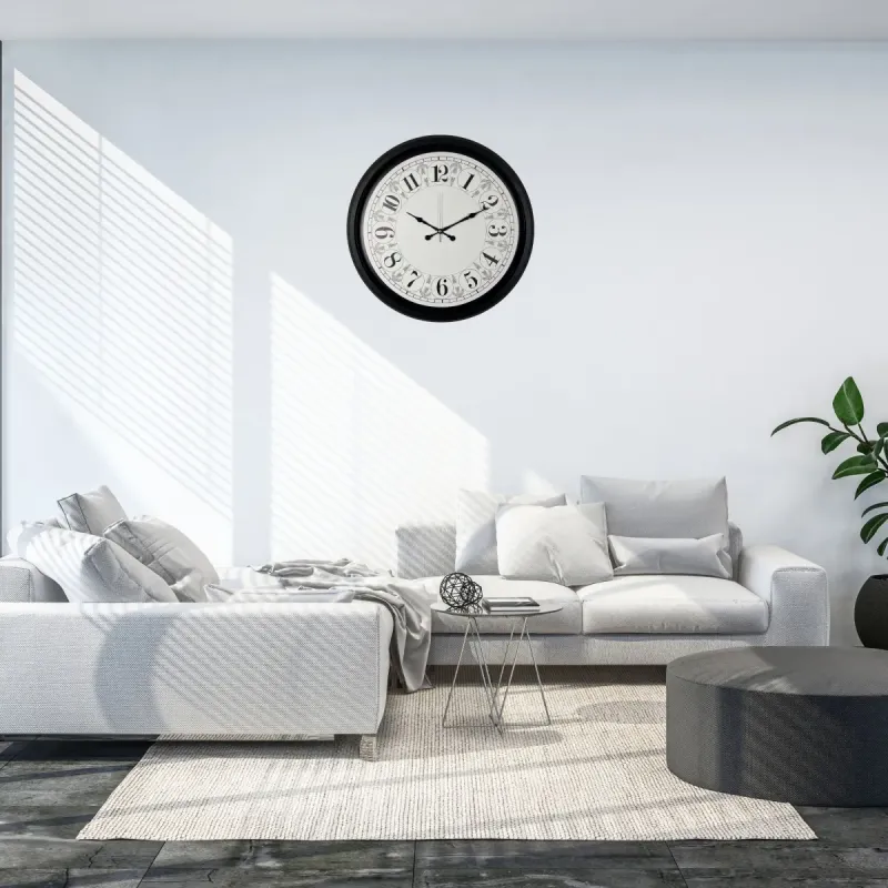 Desenli Siyah Metal Duvar Saati 52 cm · Model 5228B