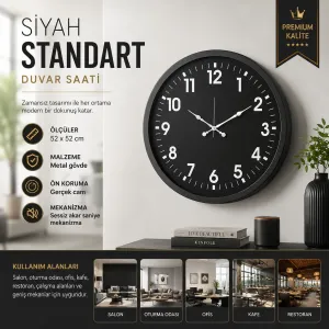 Siyah Metal Duvar Saati 52 cm · Model 5231B