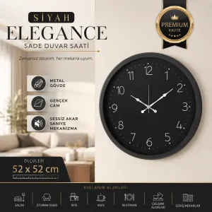 Siyah Metal Duvar Saati 52 cm · Model 5247B