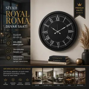 Roma Rakamlı Siyah Metal Duvar Saati 52 cm · Model 5251B