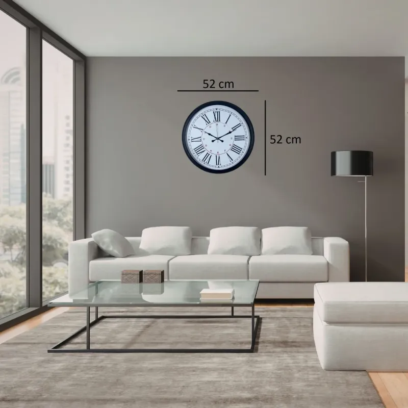 Roma Rakamlı Siyah Metal Duvar Saati 52 cm · Model 5252B