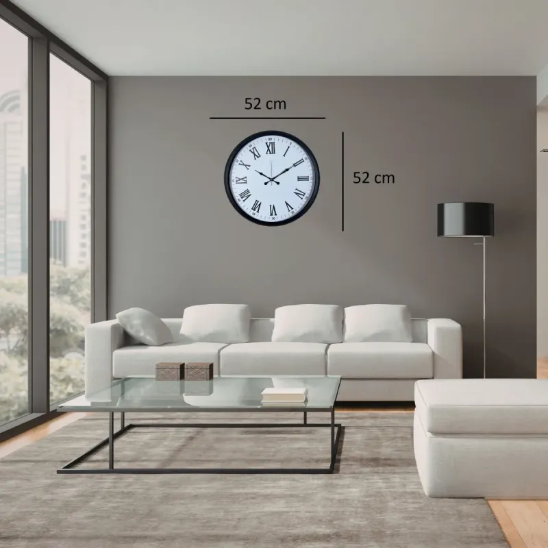 Roma Rakamlı Siyah Metal Duvar Saati 52 cm · Model 5254B