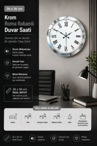 Roma Rakamlı Krom Metal Duvar Saati 36 cm · Model 3654K