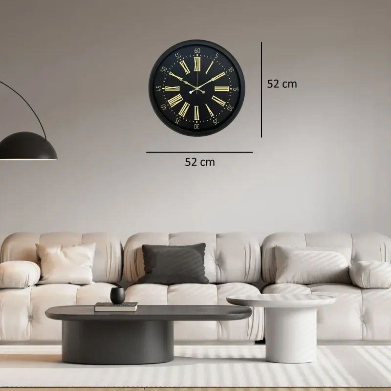 Roma Rakamlı Siyah Metal Duvar Saati 52 cm · Model 5258B