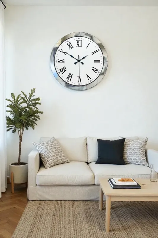 Roma Rakamlı Krom Metal Duvar Saati 36 cm · Model 3654K