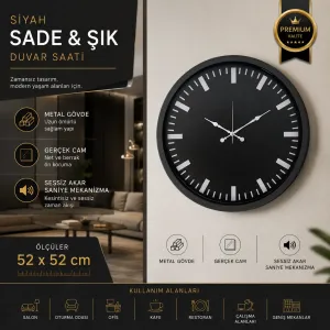 Siyah Metal Duvar Saati 52 cm · Model 5287B