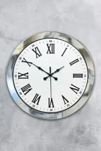 Roma Rakamlı Krom Metal Duvar Saati 36 cm · Model 3654K