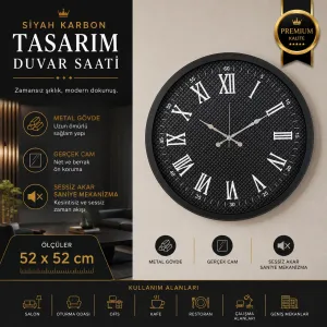 Siyah Metal Duvar Saati 52 cm · Model 5290B