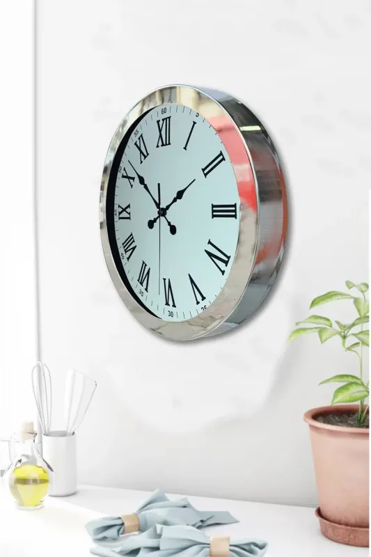 Roma Rakamlı Krom Metal Duvar Saati 36 cm · Model 3654K