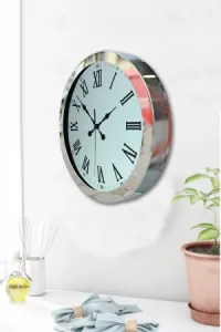 Roma Rakamlı Krom Metal Duvar Saati 36 cm · Model 3654K
