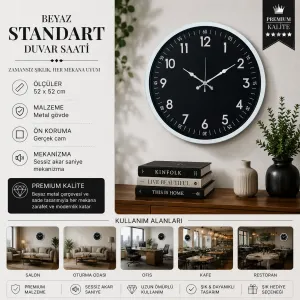 Beyaz Metal Duvar Saati 52 cm · Model 5207W